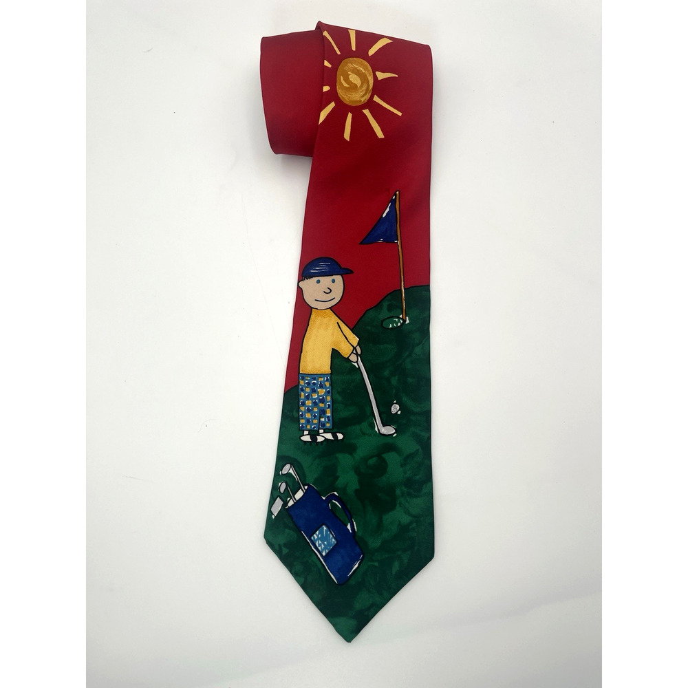 Save The Children Mens Golfer Lovers Necktie 100% Silk Golfer Dad